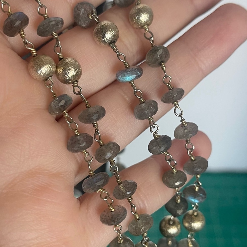 Gold Filled Long Statement Labrodite Necklace - image 4